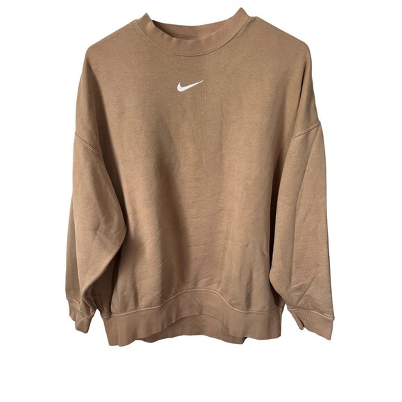 Nike XS Tan Crewneck Sweatshirt Womens 80% Cotton 20% Polyester Lounge Casual So - Picture 1 of 8